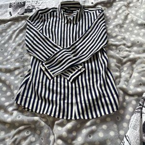 WOMEN blue White strips Blouse Long Sleeve Female Elegant Work Shirt